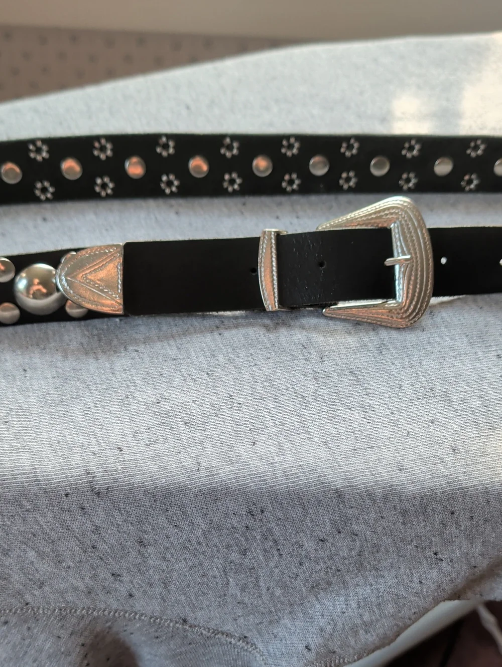 Black Studded Leather Belt 38